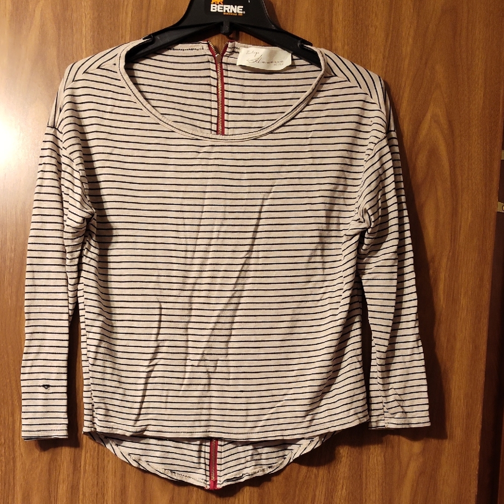 Vintage Havana Black and White Striped Long Sleeve Top